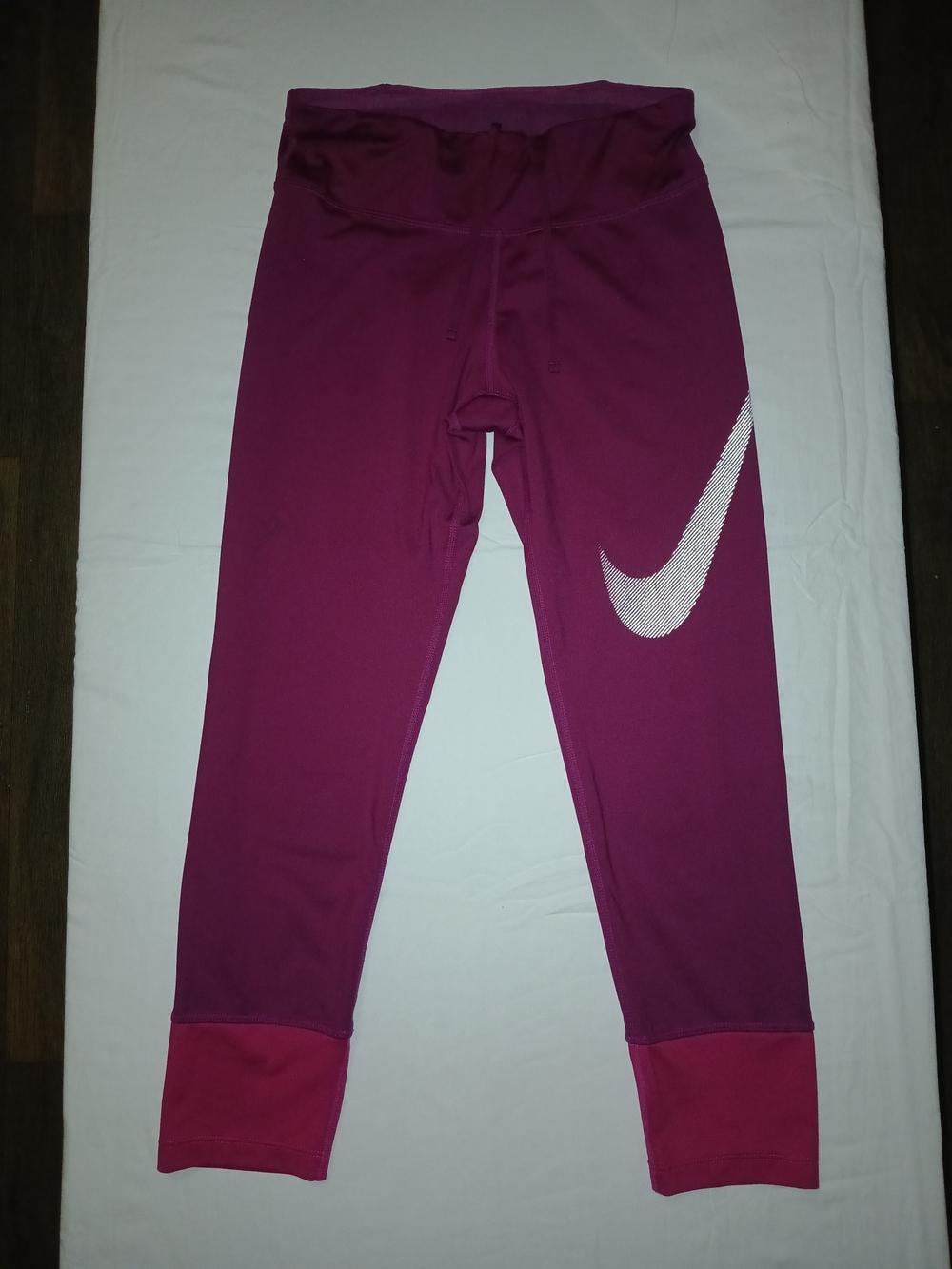 Nike Dri Fit Womens Berry/Pink Athletic Leggings with White Swoosh